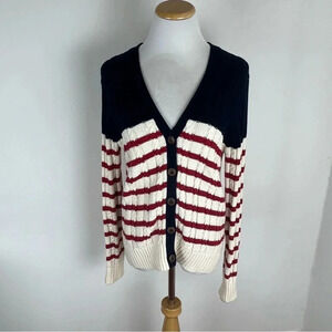 Tommy Hilfiger Striped Cardigan Sweater Red White Blue Size L